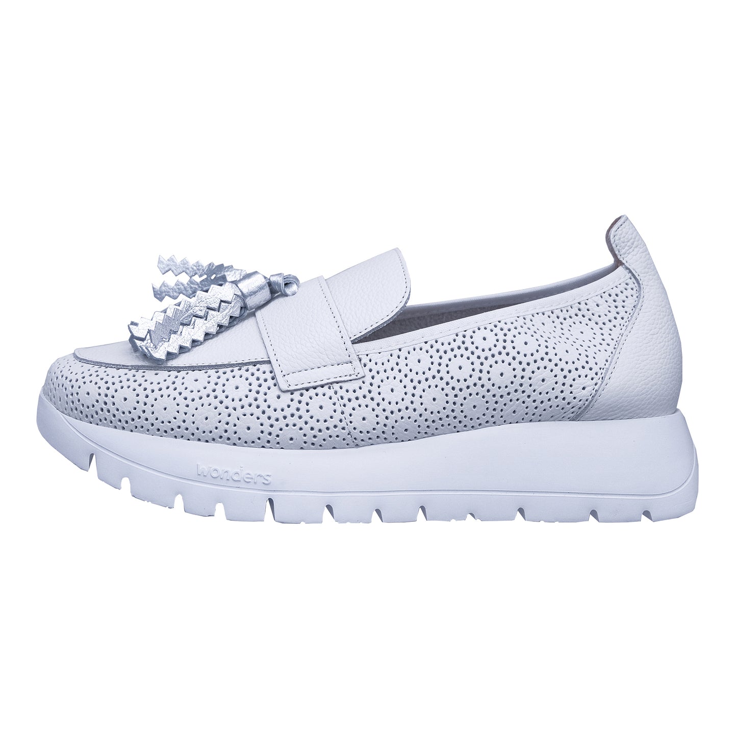 Merveilles : Mocassins à plateforme en cuir blanc pour femmes A-2445
