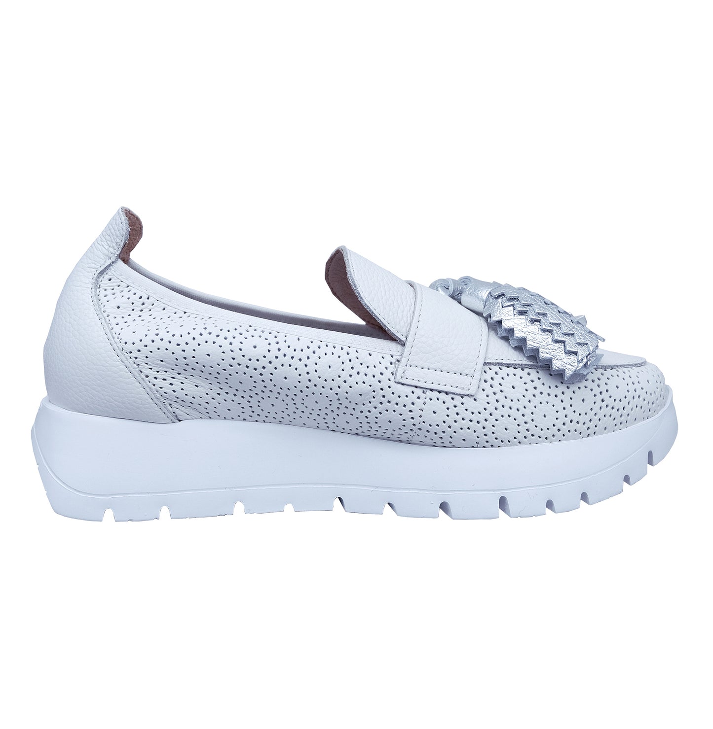 Merveilles : Mocassins à plateforme en cuir blanc pour femmes A-2445