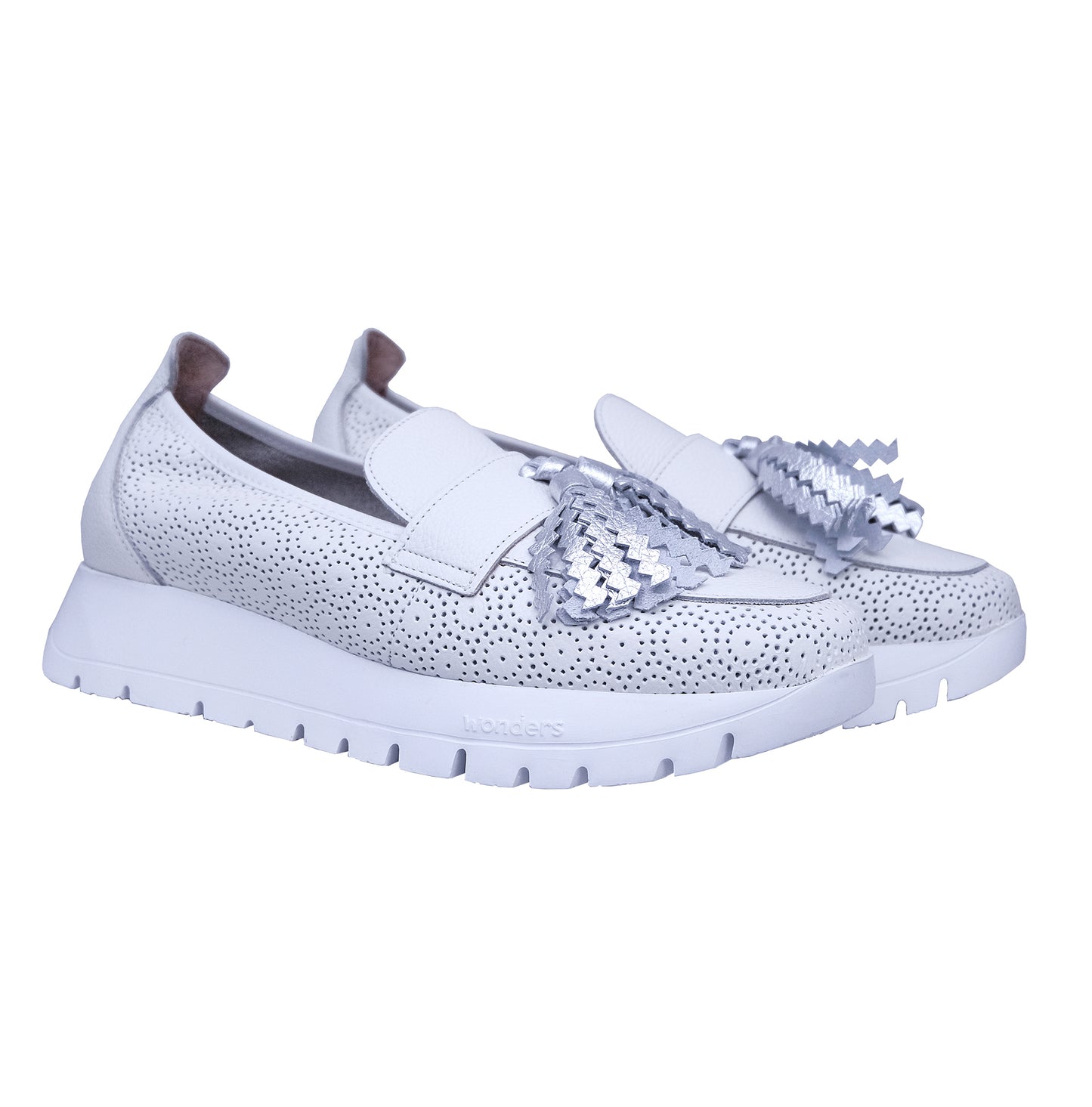 Merveilles : Mocassins à plateforme en cuir blanc pour femmes A-2445