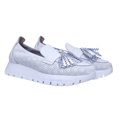 Merveilles : Mocassins à plateforme en cuir blanc pour femmes A-2445