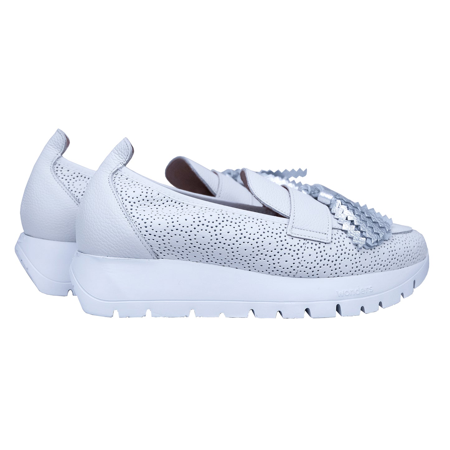 Merveilles : Mocassins à plateforme en cuir blanc pour femmes A-2445
