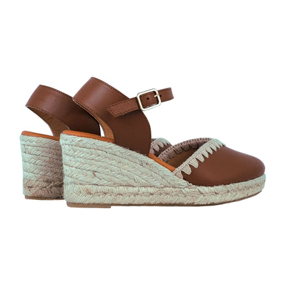 Wonders Malibu : Espadrilles à plateforme pour femme en cuir marron YD-SI612