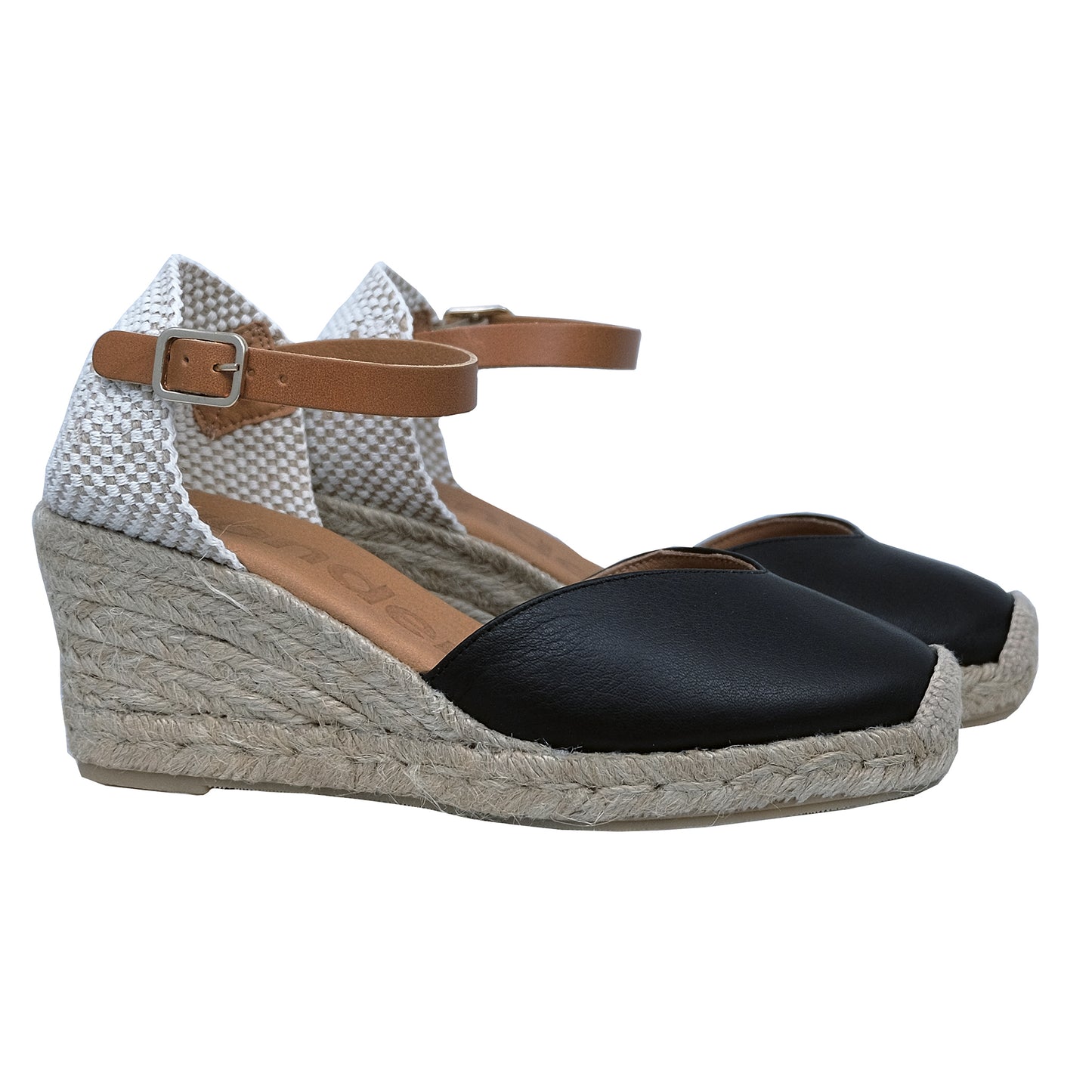 Wonders Lis : Espadrilles à plateforme en cuir noir pour femme – Élégance et confort YD-SI9