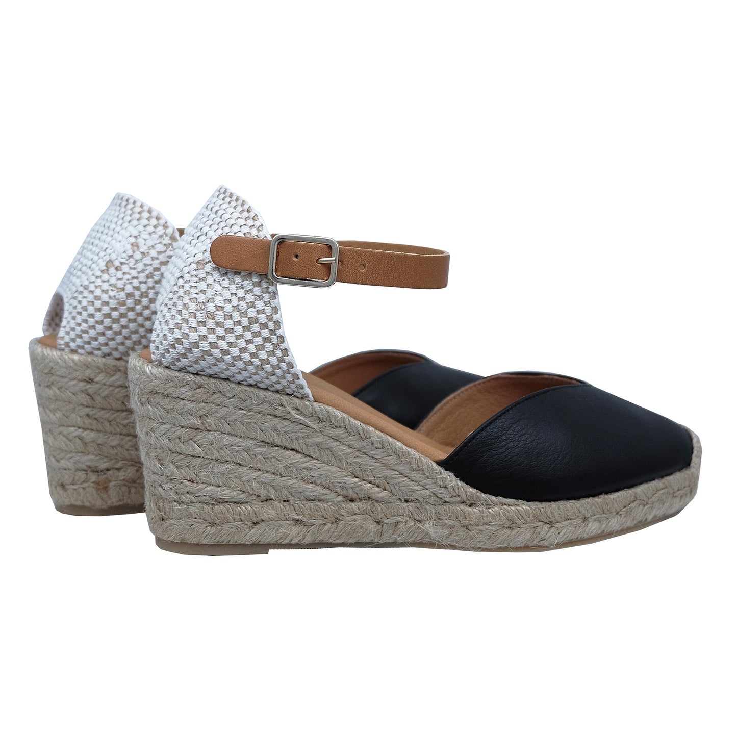 Wonders Lis : Espadrilles à plateforme en cuir noir pour femme – Élégance et confort YD-SI9