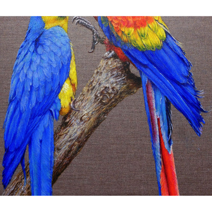Anastasia Woron: "Two Macaws in Love" – Oil 73x54 cm (2022)