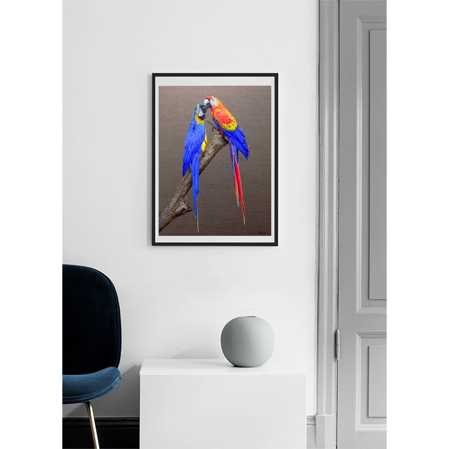 Anastasia Woron: "Two Macaws in Love" – Oil 73x54 cm (2022)