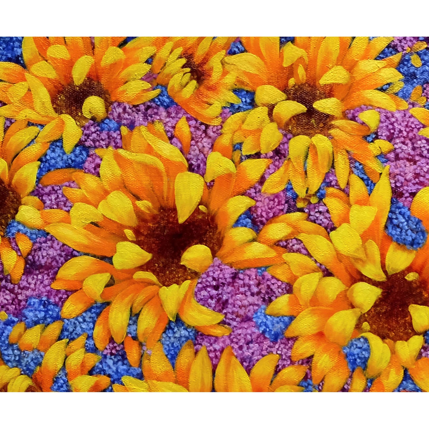 Anastasia Woron: "Girasoles con Lilas" – Óleo 40x50 cm (2022)