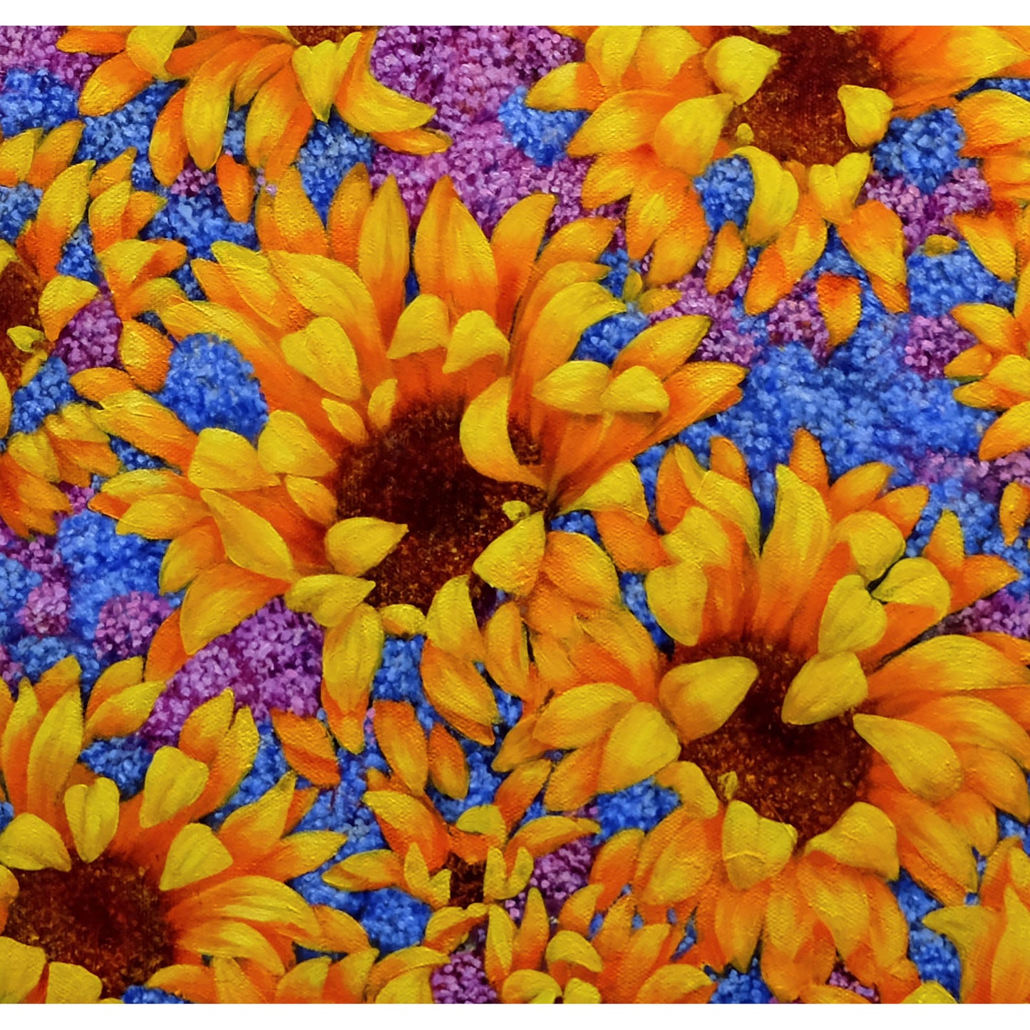 Anastasia Woron: "Girasoles con Lilas" – Óleo 40x50 cm (2022)