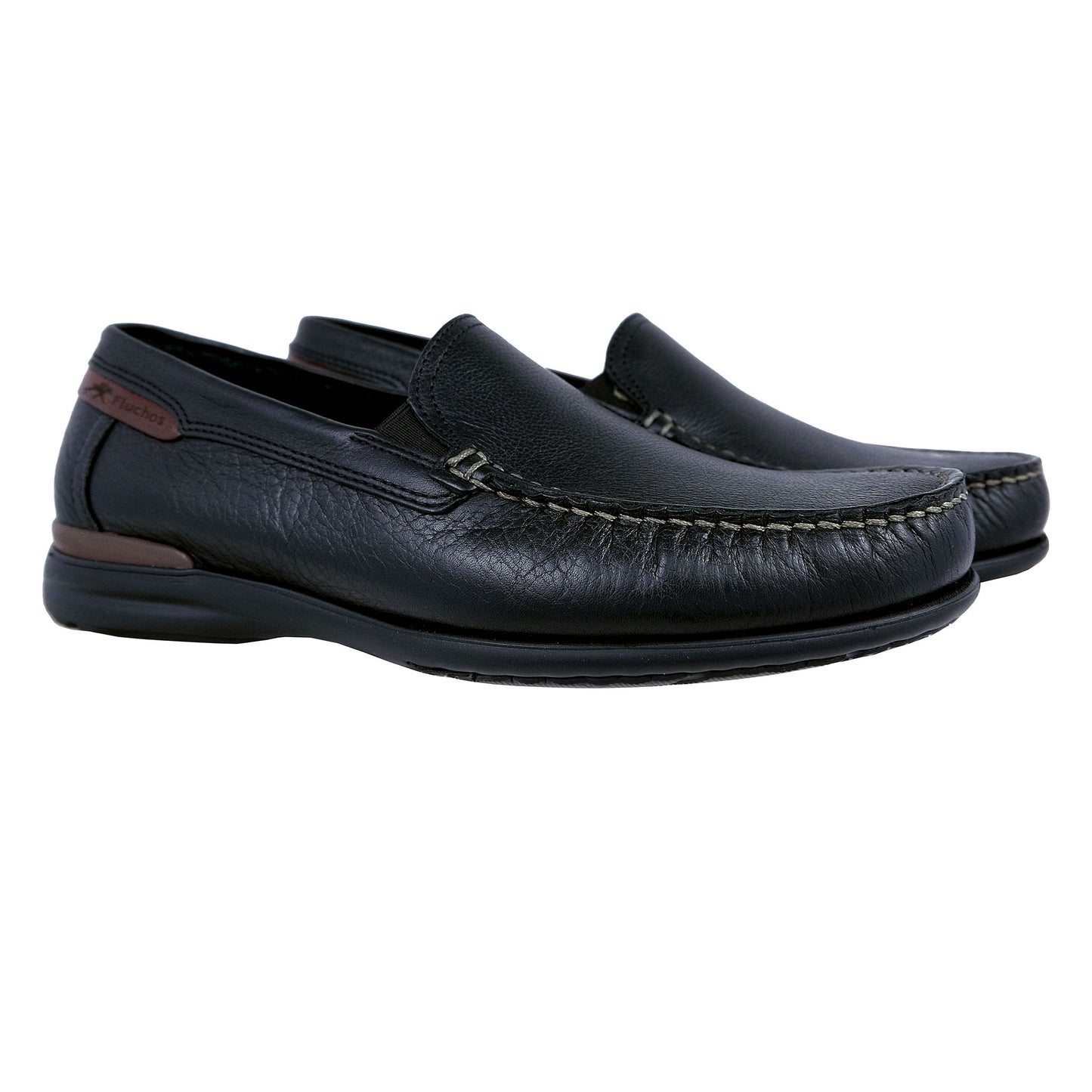 Fluchos Orion : Mocassins légers en cuir pour homme, noir 8682