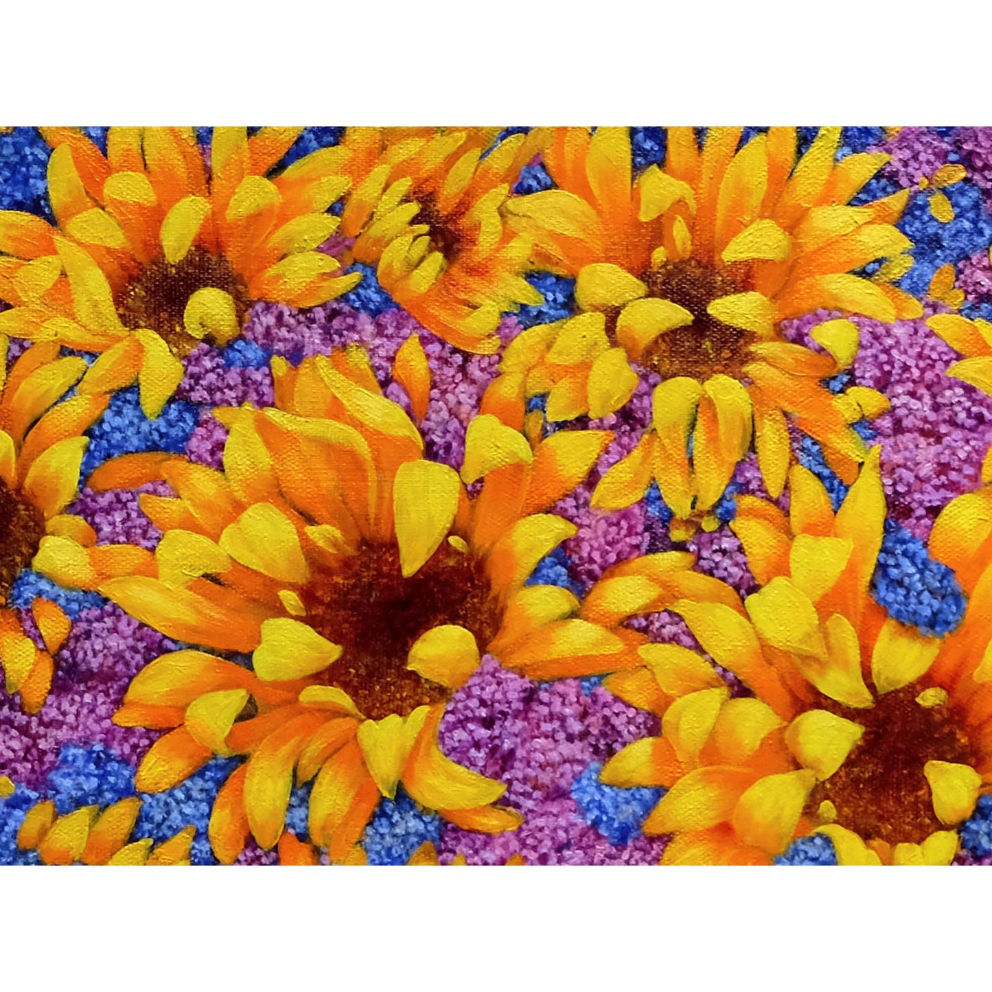 Anastasia Woron: "Girasoles con Lilas" – Óleo 40x50 cm (2022)
