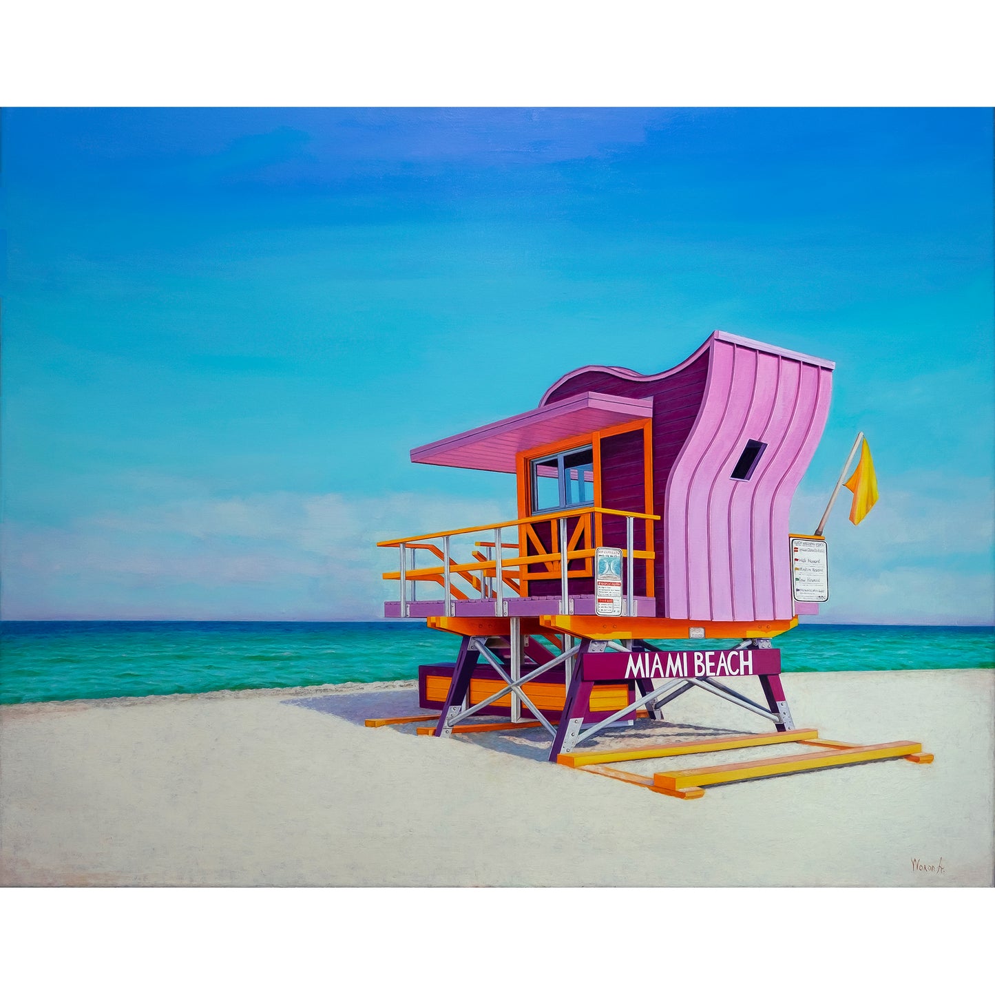 Anastasia Woron - Original Signed Oil Painting 2025: Miami Lifeguard Tower 81x65cm