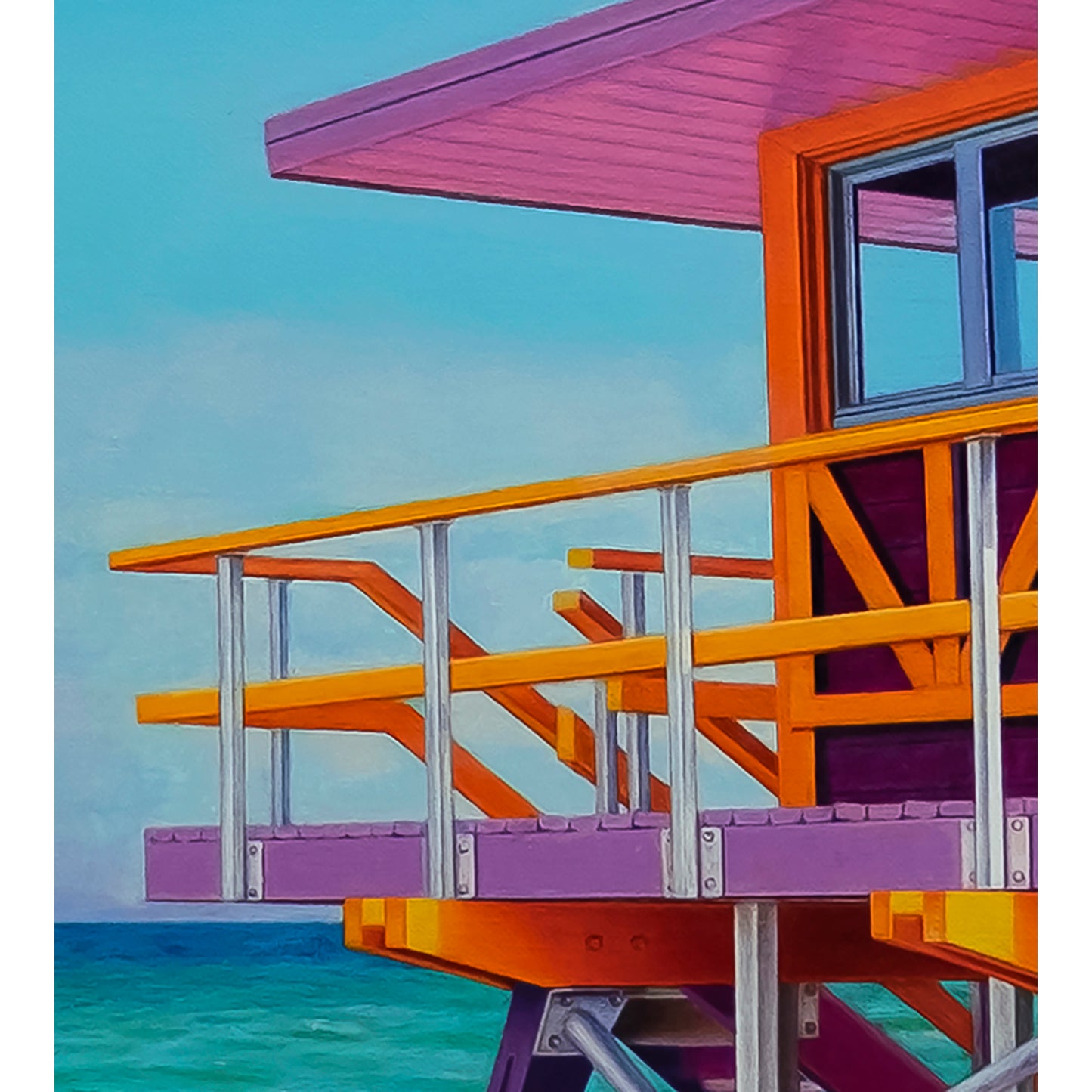 Anastasia Woron - Original Signed Oil Painting 2025: Miami Lifeguard Tower 81x65cm