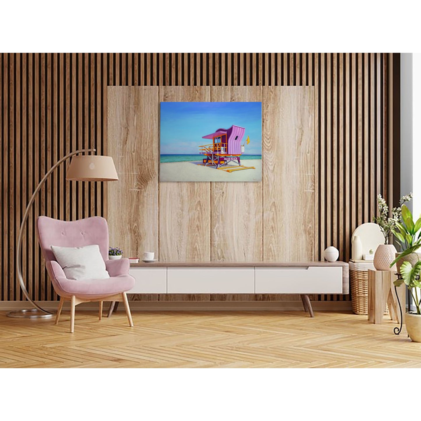 Anastasia Woron - Original Signed Oil Painting 2025: Miami Lifeguard Tower 81x65cm