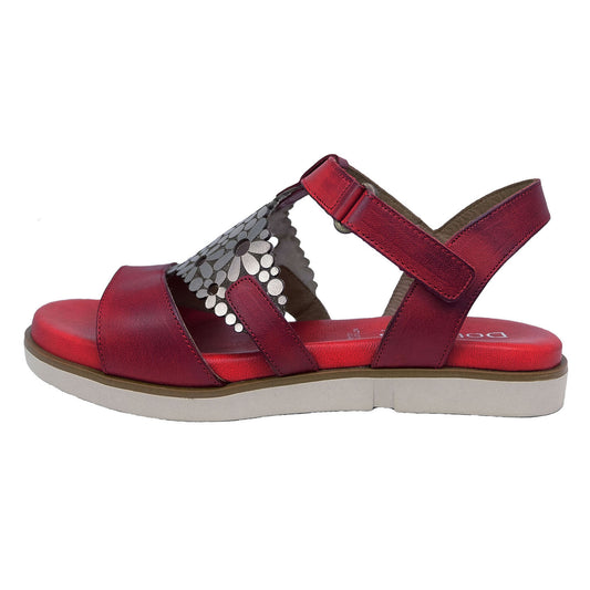 Dorking D8732: Women's Black Leather Sandals Exclusive Red Design