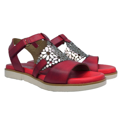 Dorking D8732 : Sandales en cuir noir pour femme, design rouge exclusif