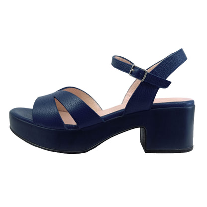 Wonders D-8810: Women's Blue Leather Platform Sandal