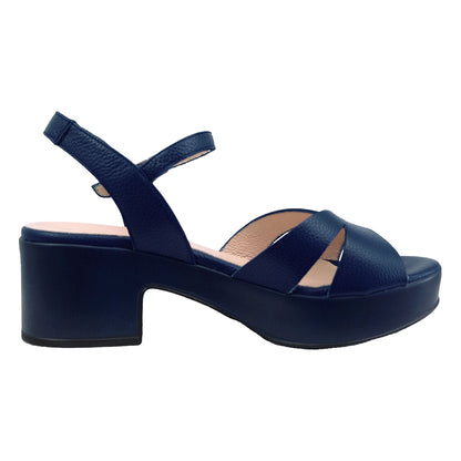 Wonders D-8810: Women's Blue Leather Platform Sandal