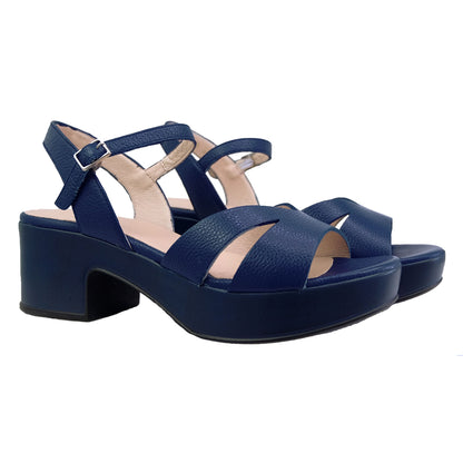 Wonders D-8810: Women's Blue Leather Platform Sandal