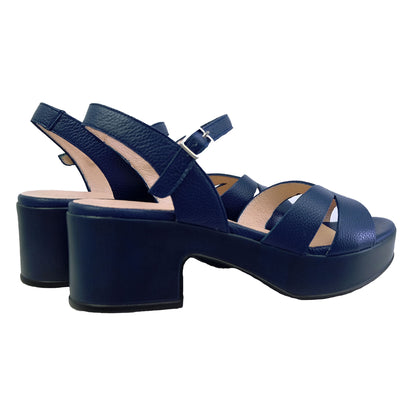 Wonders D-8810: Women's Blue Leather Platform Sandal
