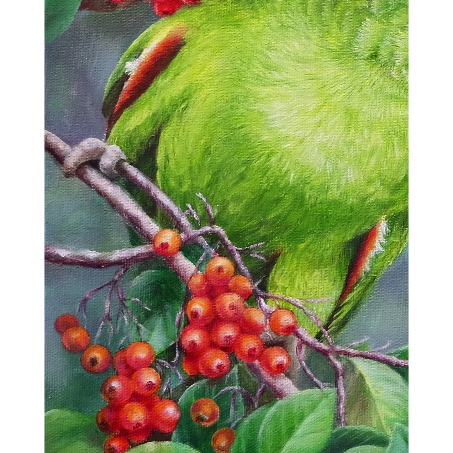 Anastasia Woron: "A Very Friendly Parrot" – Original Oil Painting 40x30 cm (2022)