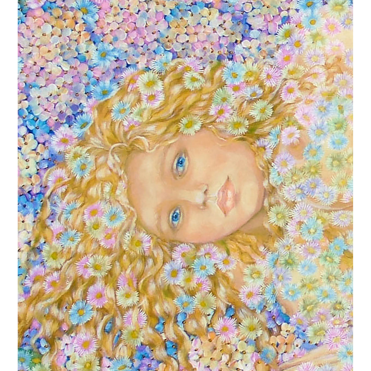 Detalle del rostro en She Is a Flower de Anastasia Woron, óleo original