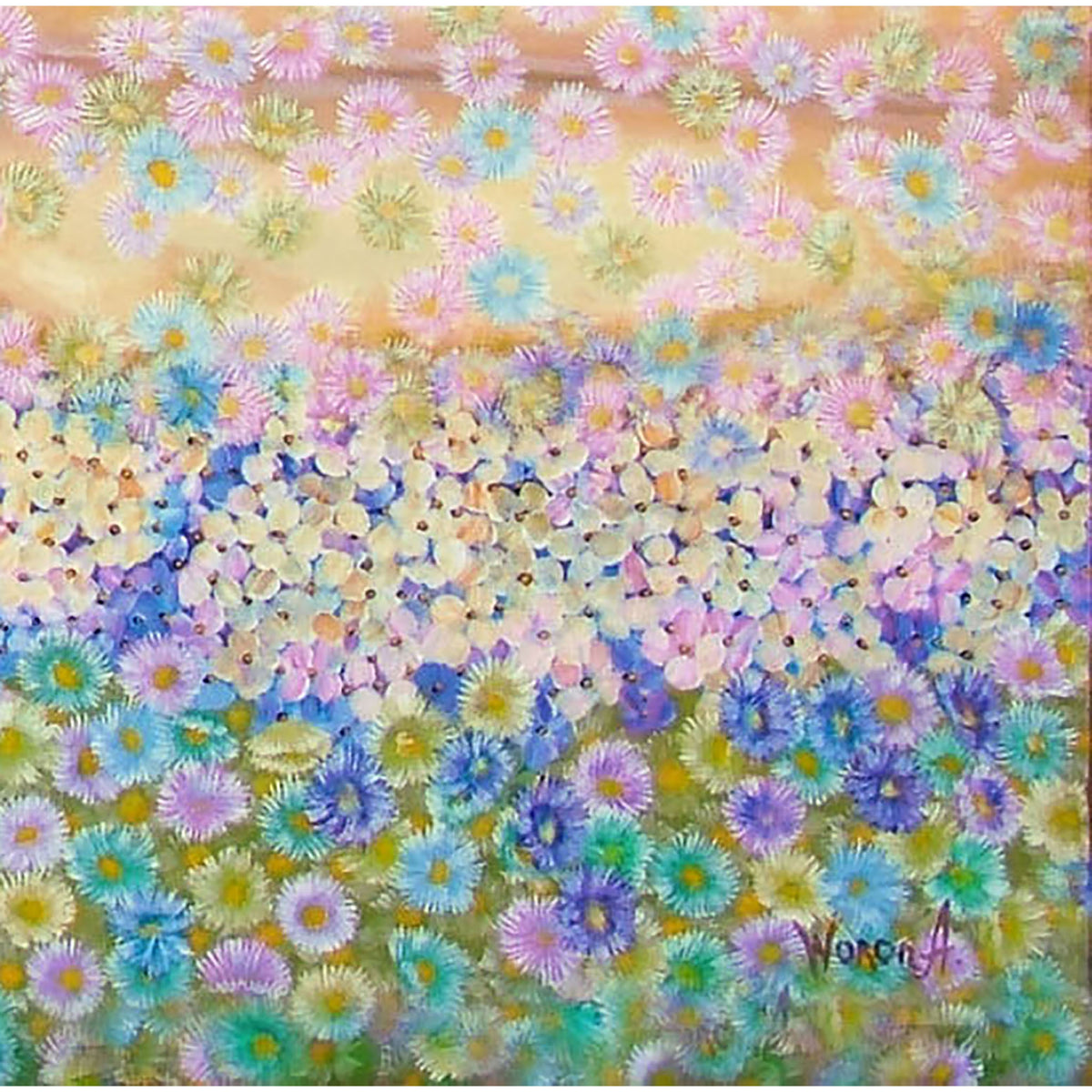 Firma de Anastasia Woron en la obra original She Is a Flower