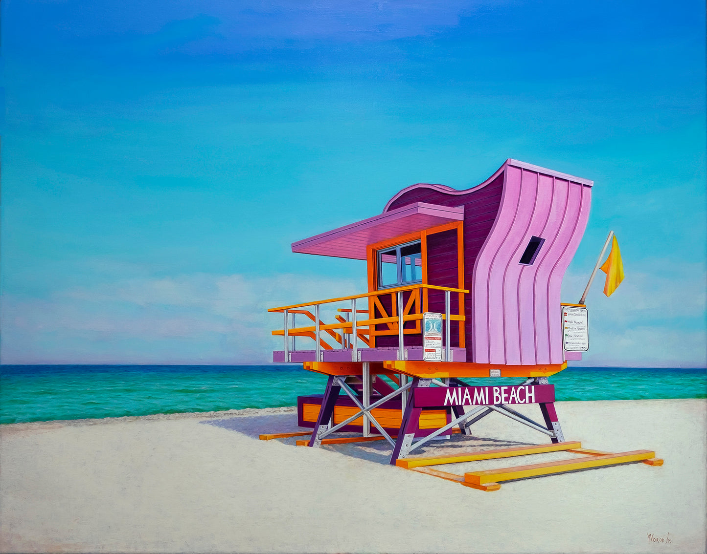 Anastasia Woron - Óleo Original Firmado 2025: Miami Lifeguard Tower 81x65cm