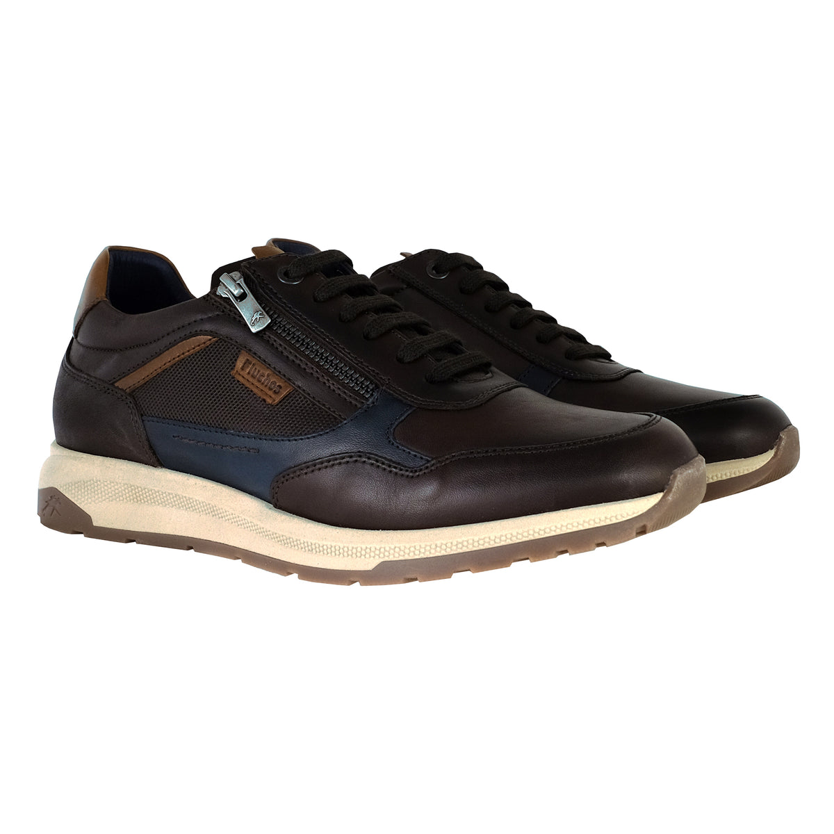 Fluchos Karter F2530 zapatillas hombre marrón castaño piel - pareja vista delantera