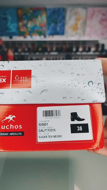 Fluchos Galit: Botines Para Mujer Con Tacón Piel Impermeables Negro Piel F2315