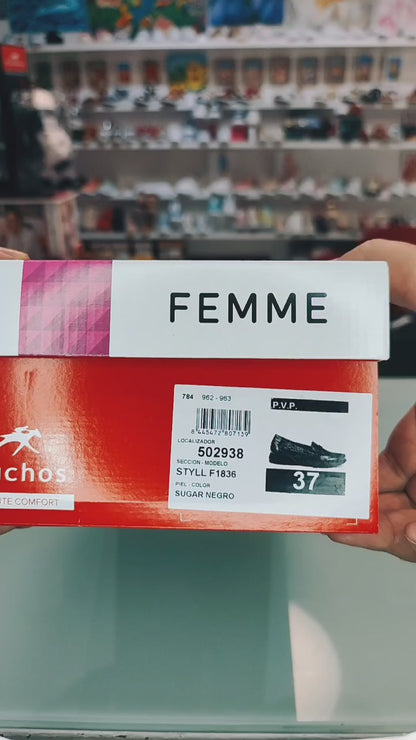 Fluchos Styll – Mocasín Mujer Confort Piel Negra: F1836