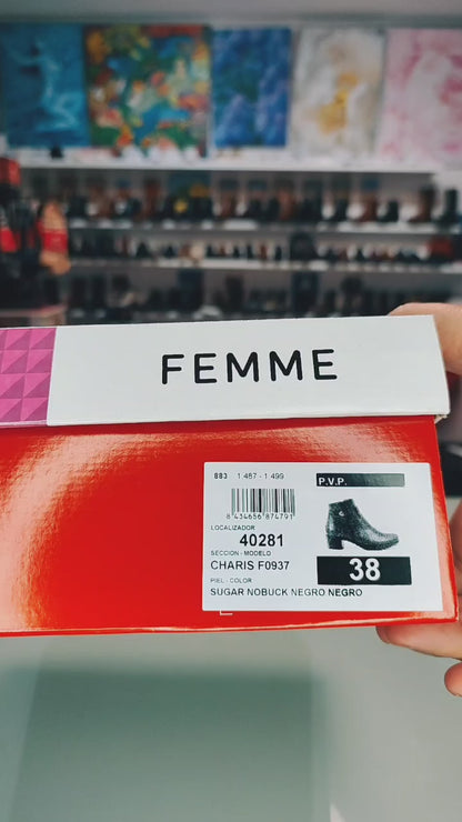 Fluchos Charis: Botines Mujer Tacón Piel Negro F0937
