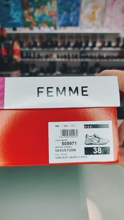 Fluchos Nexus: Zapatillas Para Mujer Con Cordones y Cremallera Beige Piel F2308