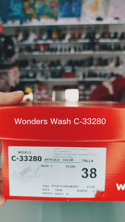 Wonders Wash : Chaussures de sport légères en cuir argenté pour femme C-33280