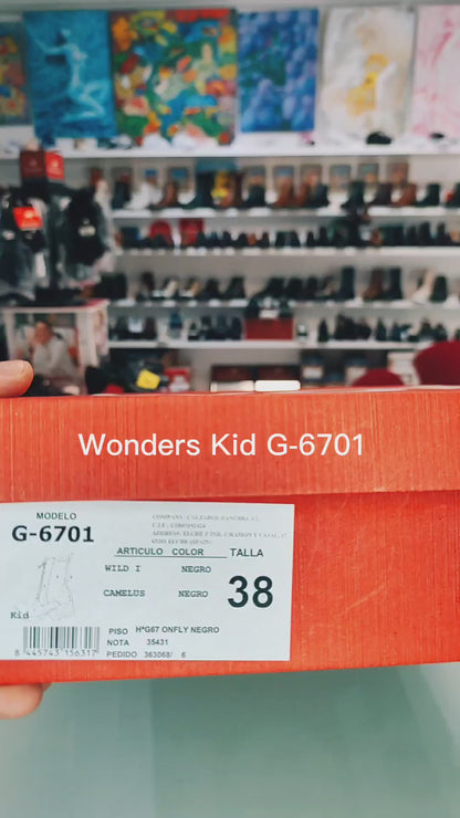 Wonders: Women's Black Leather Block Heel Boots G-6701