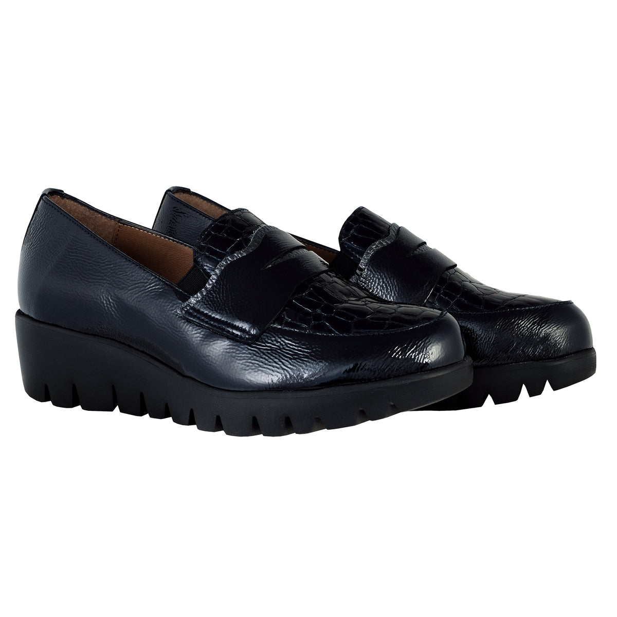 Wonders Fly 360 C-33360 mocasines mujer azul charol vista delantera del par