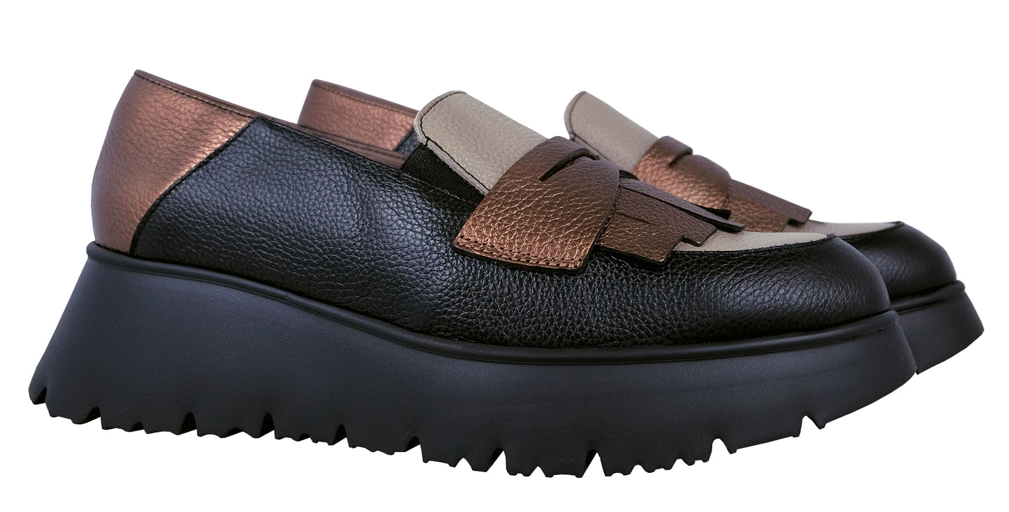 Wonders Medianoche: Mocasines Mujer Plataformas Negro C-7312