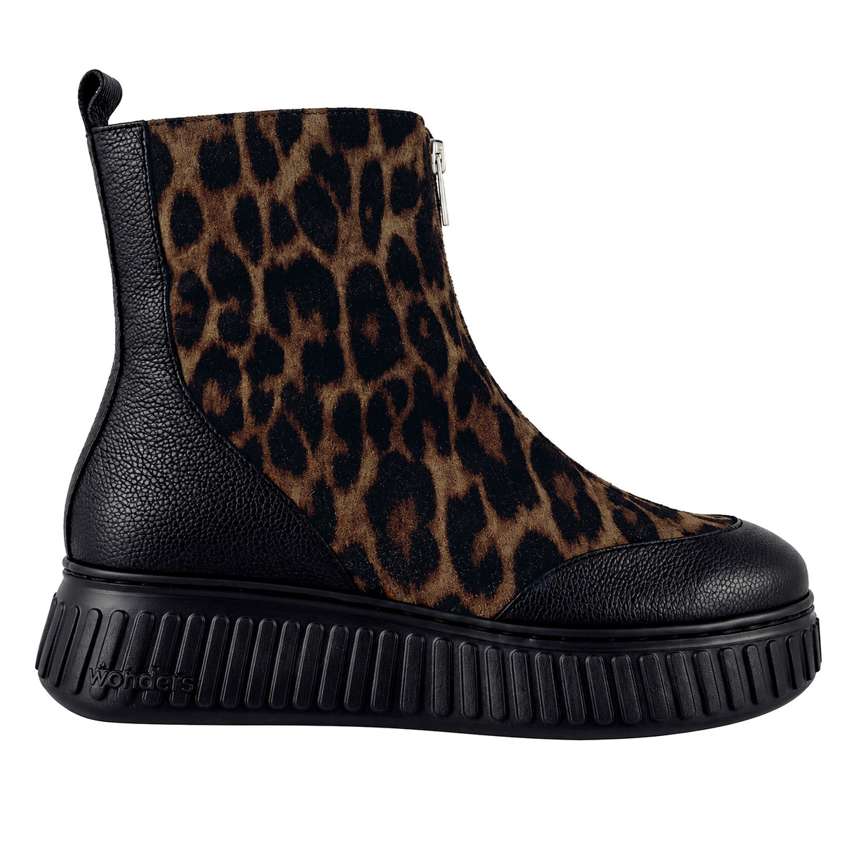 Wonders Xfly 02 A-5502 botines mujer marrón leopardo piel - lateral interior con cremallera